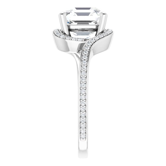 18K White Bypass Halo-Style Engagement Ring Mounting