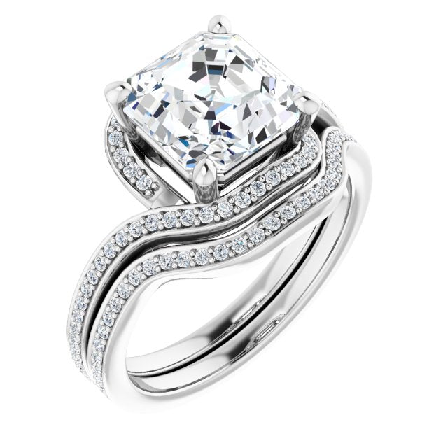 18K White Bypass Halo-Style Engagement Ring Mounting