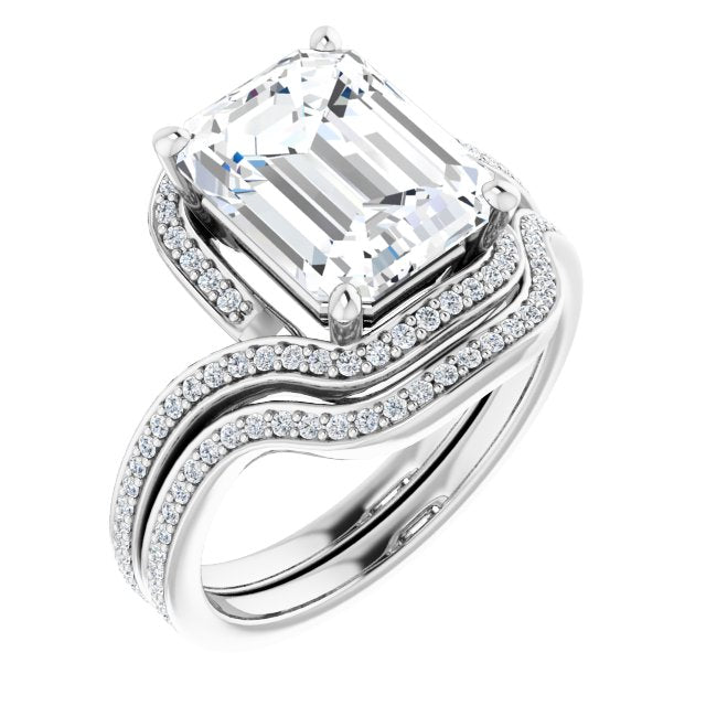 18K White Bypass Halo-Style Engagement Ring Mounting