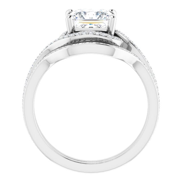 18K White Bypass Halo-Style Engagement Ring Mounting