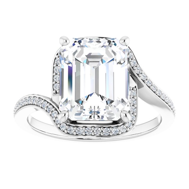 18K White Bypass Halo-Style Engagement Ring Mounting