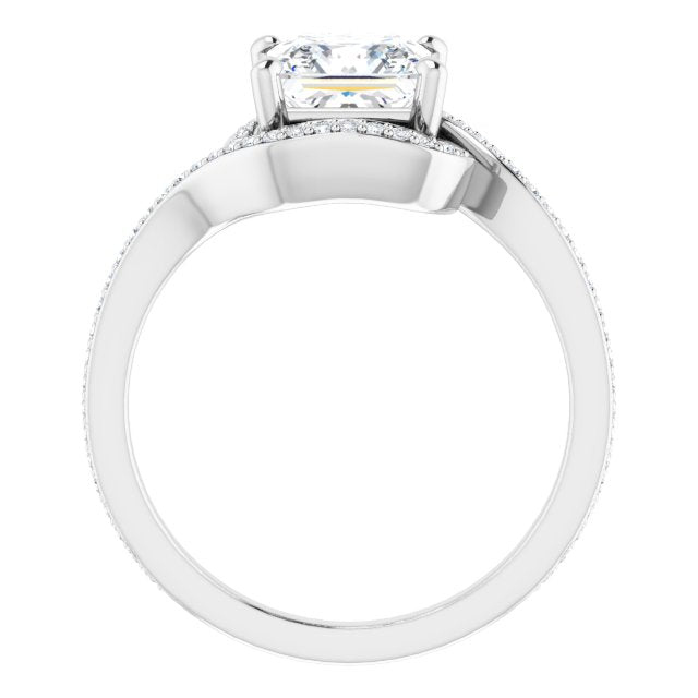 18K White Bypass Halo-Style Engagement Ring Mounting
