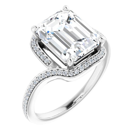 18K White Bypass Halo-Style Engagement Ring Mounting