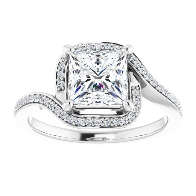 18K White Bypass Halo-Style Engagement Ring Mounting