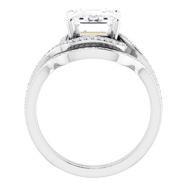18K White Bypass Halo-Style Engagement Ring Mounting
