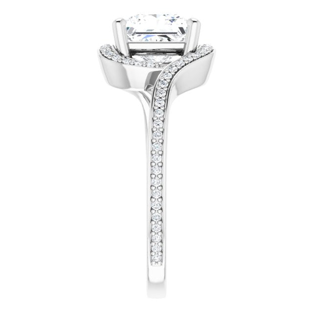 18K White Bypass Halo-Style Engagement Ring Mounting