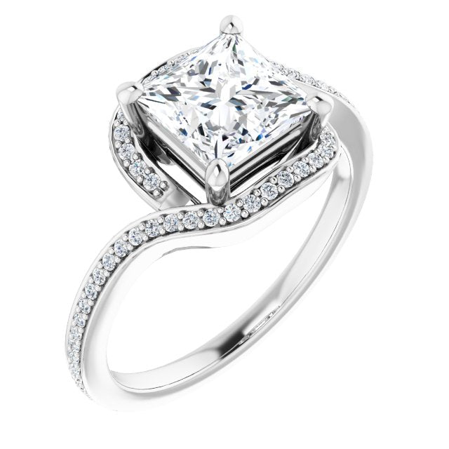 18K White Bypass Halo-Style Engagement Ring Mounting