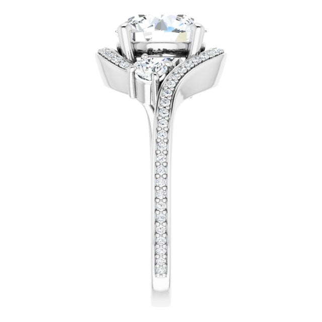 18K White Bypass Halo-Style Engagement Ring Mounting