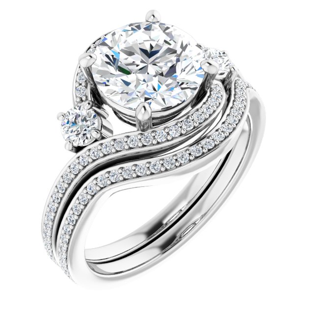 18K White Bypass Halo-Style Engagement Ring Mounting