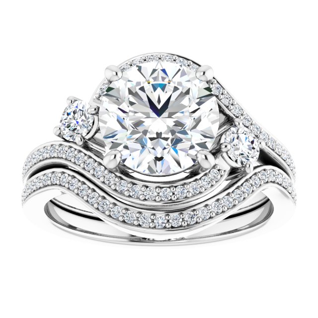 18K White Bypass Halo-Style Engagement Ring Mounting