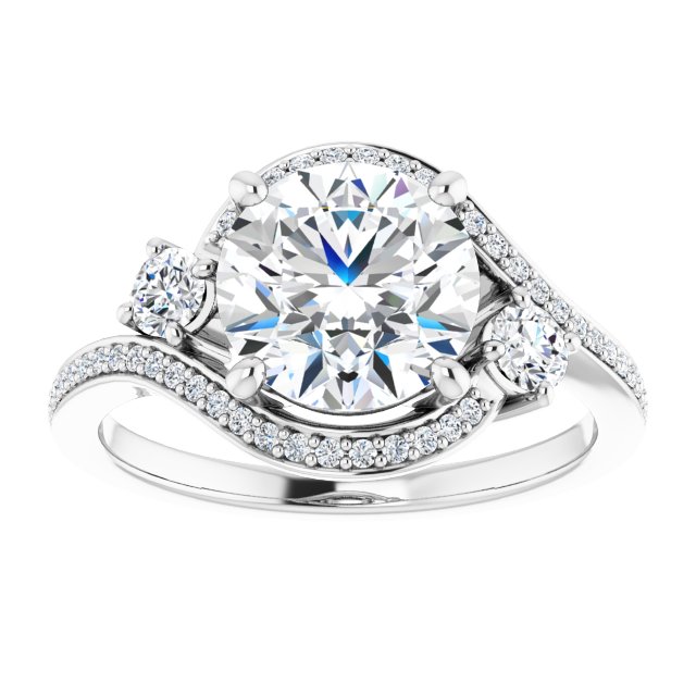 18K White Bypass Halo-Style Engagement Ring Mounting