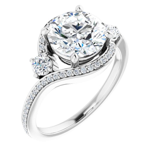 18K White Bypass Halo-Style Engagement Ring Mounting