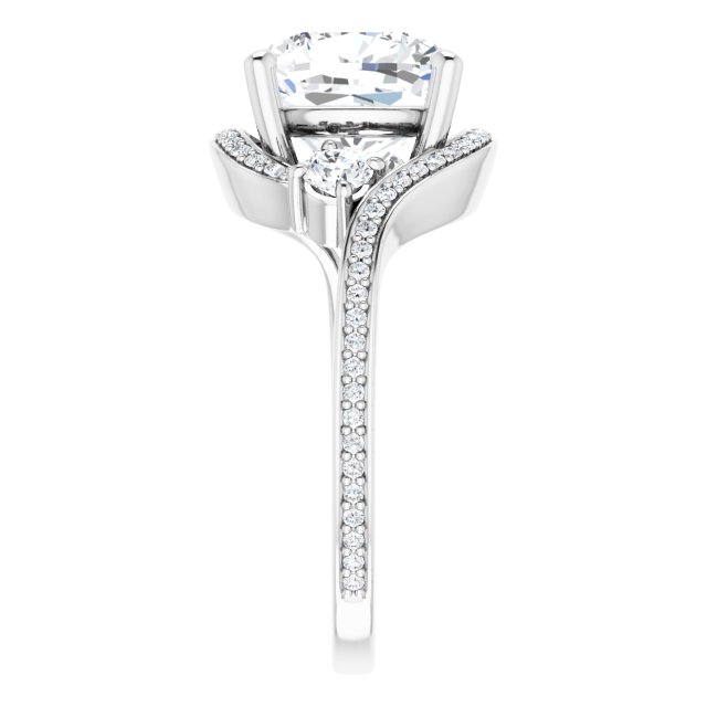 18K White Bypass Halo-Style Engagement Ring Mounting