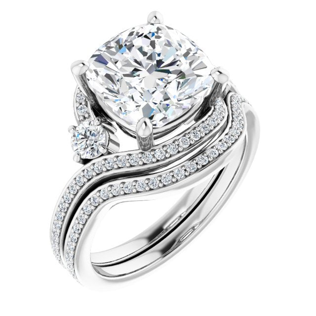 18K White Bypass Halo-Style Engagement Ring Mounting