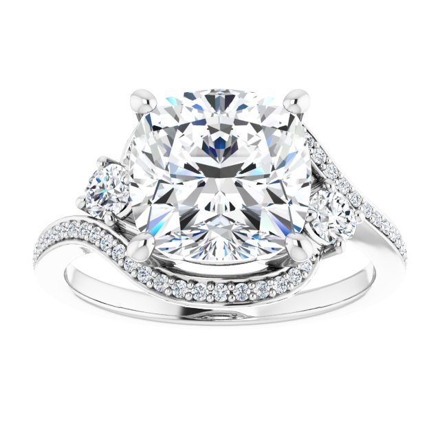 18K White Bypass Halo-Style Engagement Ring Mounting