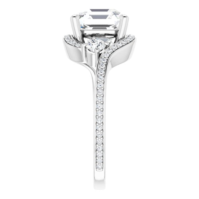 18K White Bypass Halo-Style Engagement Ring Mounting