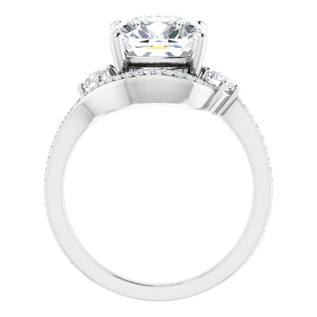 18K White Bypass Halo-Style Engagement Ring Mounting