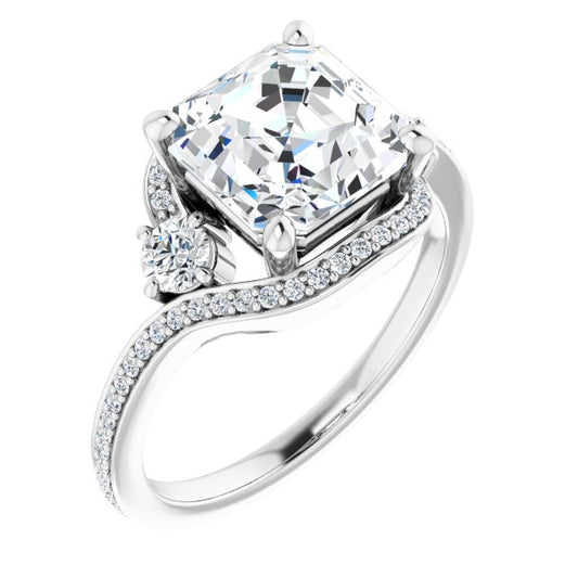 18K White Bypass Halo-Style Engagement Ring Mounting