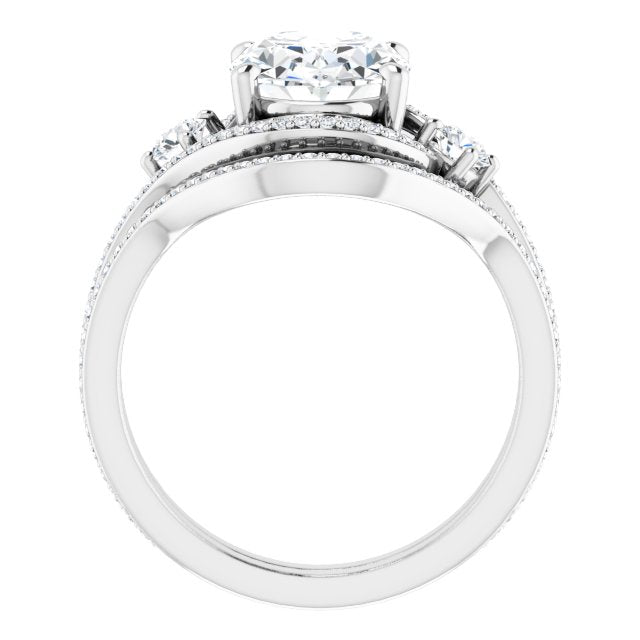 18K White Bypass Halo-Style Engagement Ring Mounting