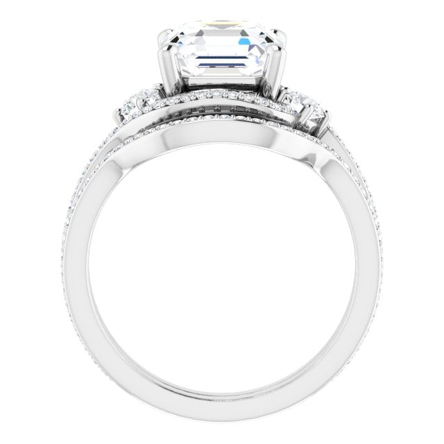 18K White Bypass Halo-Style Engagement Ring Mounting