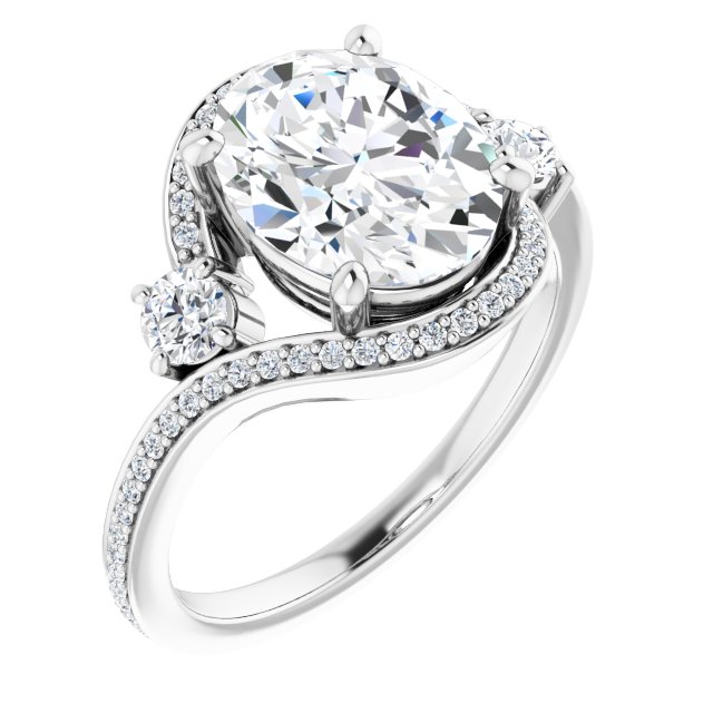 18K White Bypass Halo-Style Engagement Ring Mounting