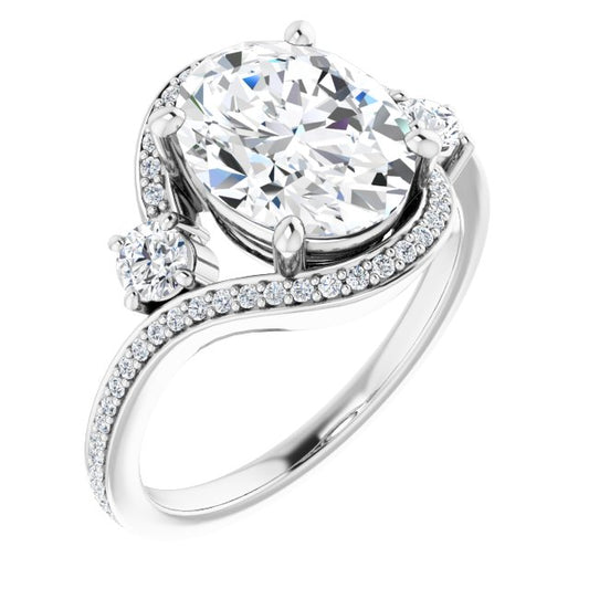 18K White Bypass Halo-Style Engagement Ring Mounting