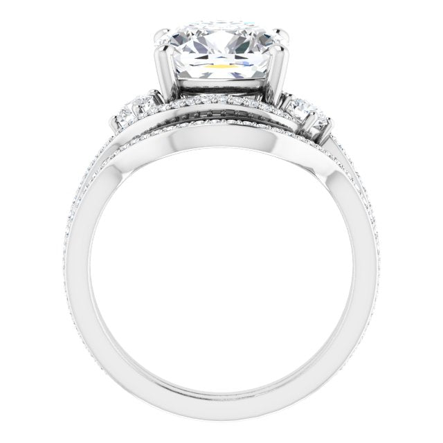 18K White Bypass Halo-Style Engagement Ring Mounting