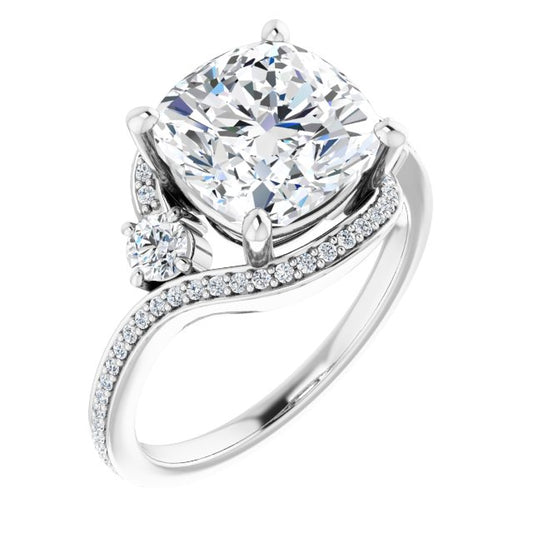 18K White Bypass Halo-Style Engagement Ring Mounting