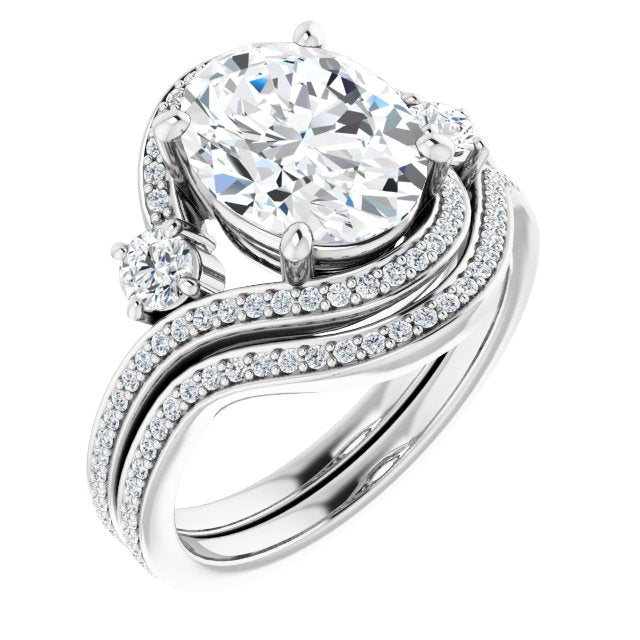 18K White Bypass Halo-Style Engagement Ring Mounting