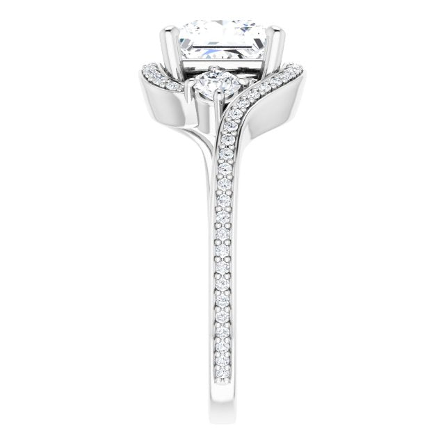 18K White Bypass Halo-Style Engagement Ring Mounting