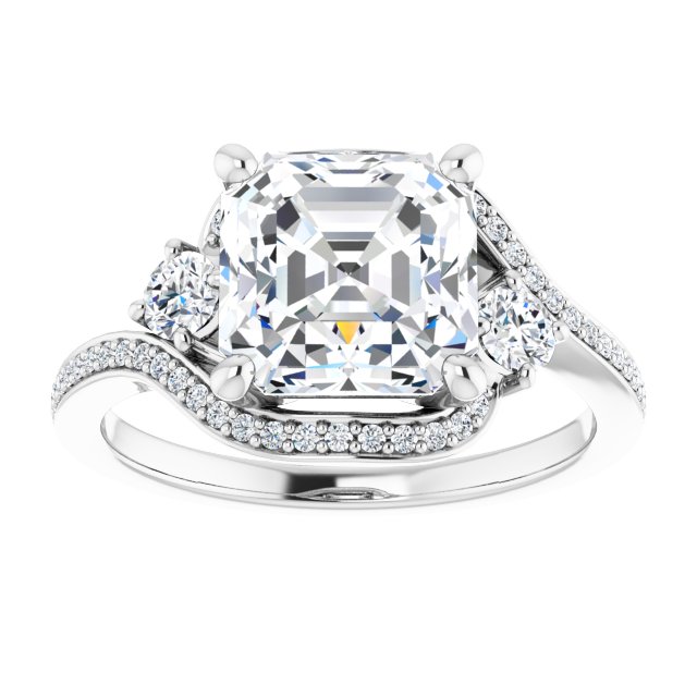 18K White Bypass Halo-Style Engagement Ring Mounting