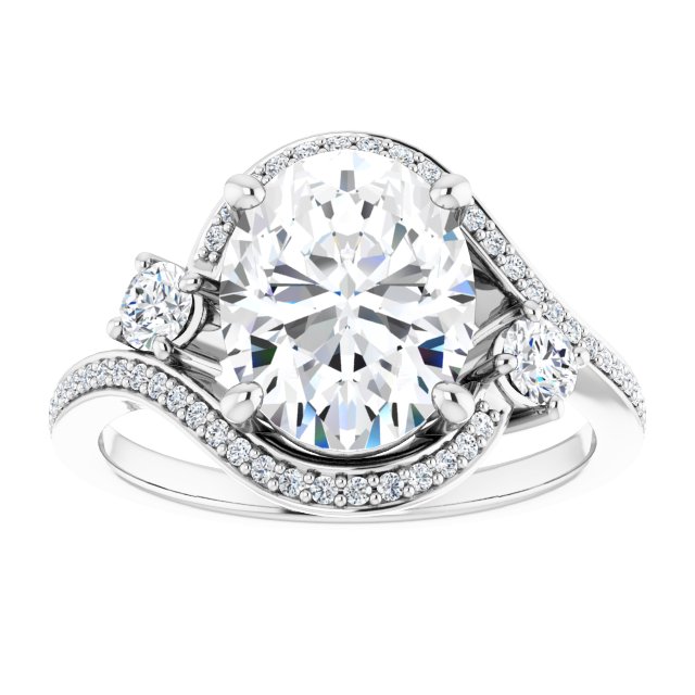 18K White Bypass Halo-Style Engagement Ring Mounting