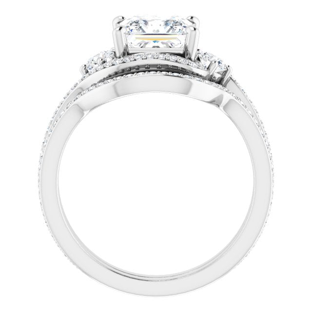 18K White Bypass Halo-Style Engagement Ring Mounting