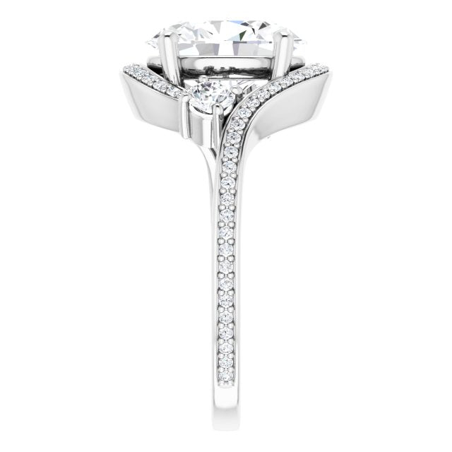 18K White Bypass Halo-Style Engagement Ring Mounting