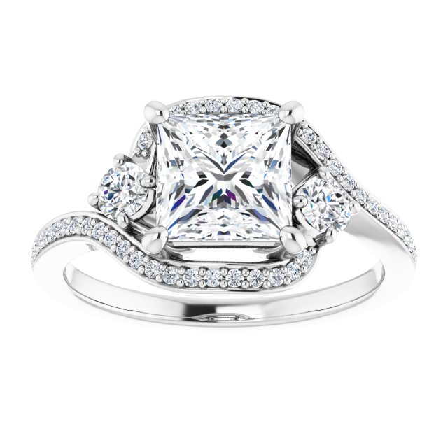 18K White Bypass Halo-Style Engagement Ring Mounting