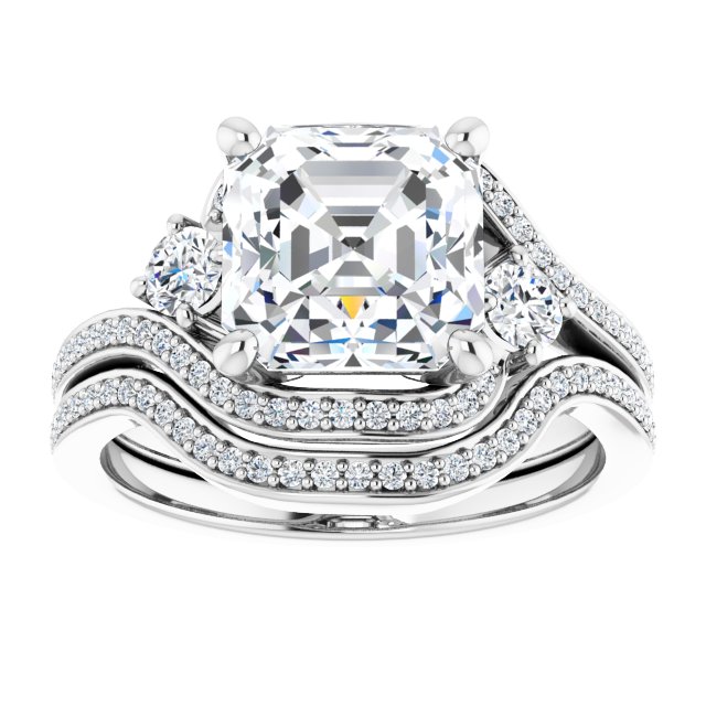 18K White Bypass Halo-Style Engagement Ring Mounting