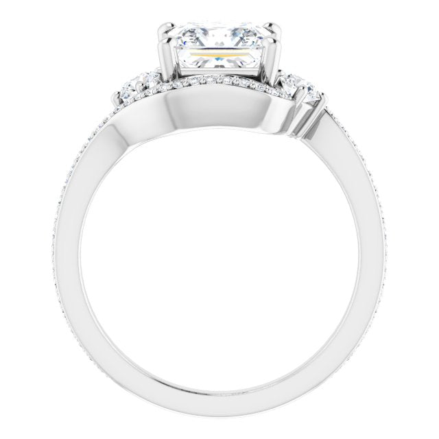 18K White Bypass Halo-Style Engagement Ring Mounting