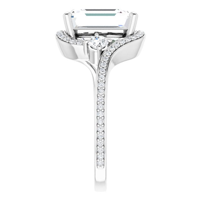 18K White Bypass Halo-Style Engagement Ring Mounting