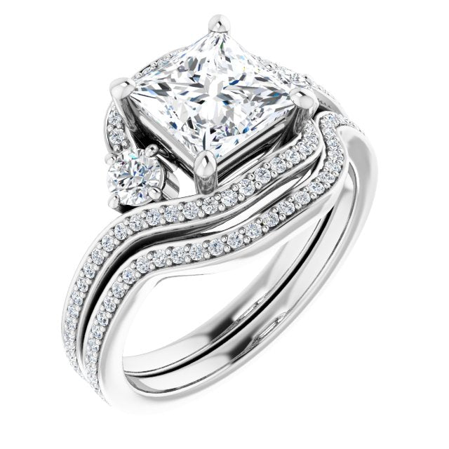 18K White Bypass Halo-Style Engagement Ring Mounting