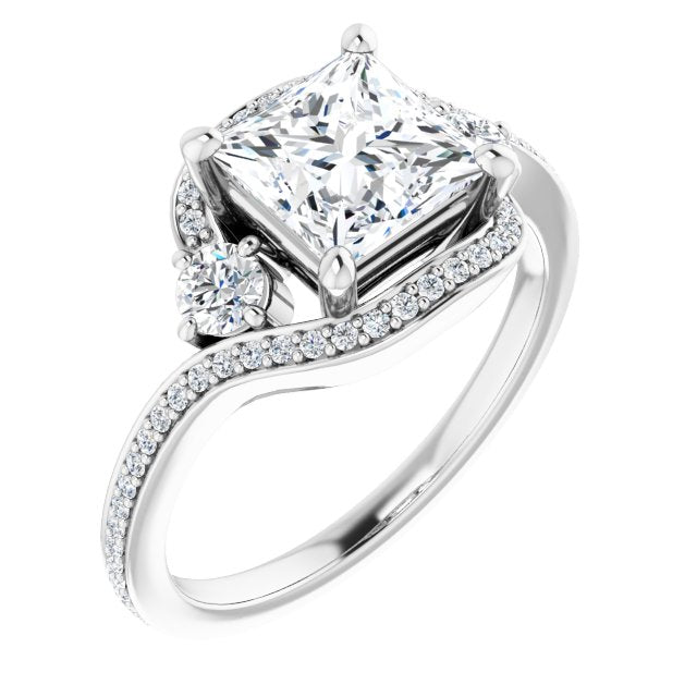 18K White Bypass Halo-Style Engagement Ring Mounting