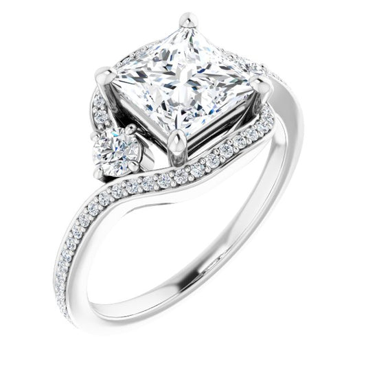 18K White Bypass Halo-Style Engagement Ring Mounting