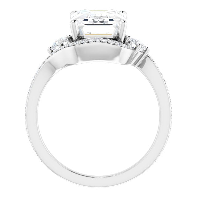 18K White Bypass Halo-Style Engagement Ring Mounting