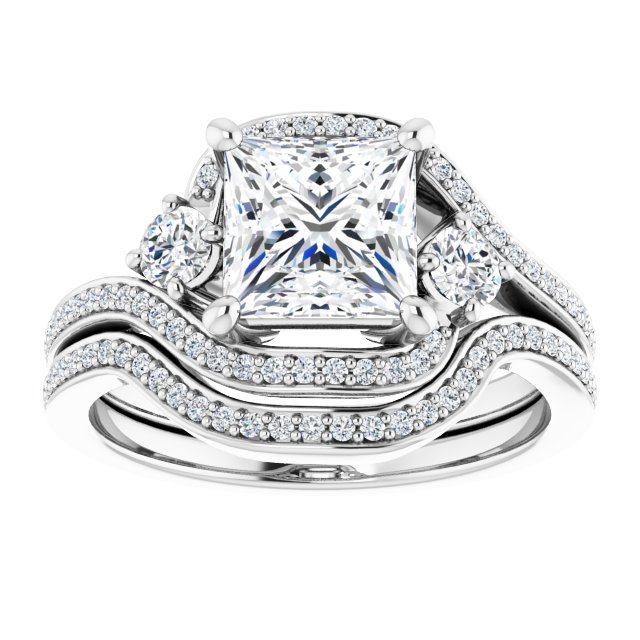 18K White Bypass Halo-Style Engagement Ring Mounting