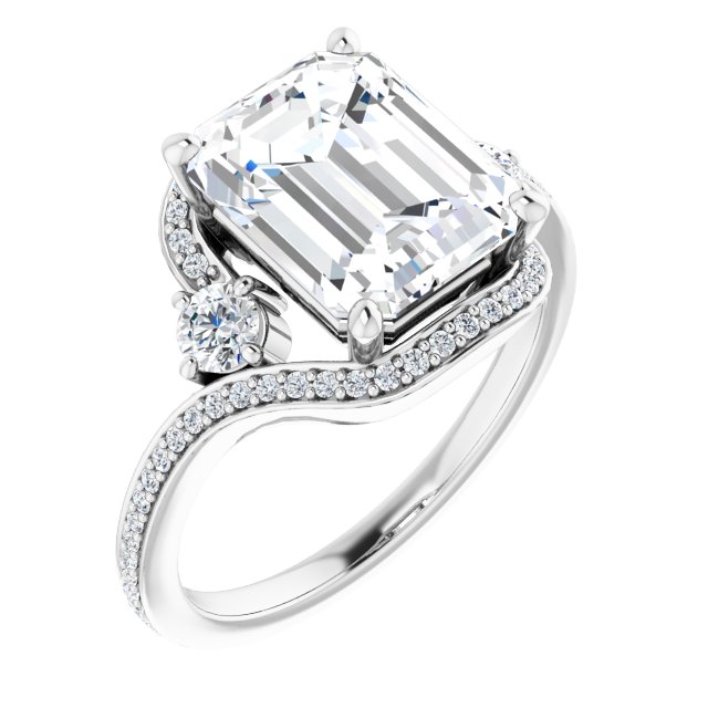 18K White Bypass Halo-Style Engagement Ring Mounting