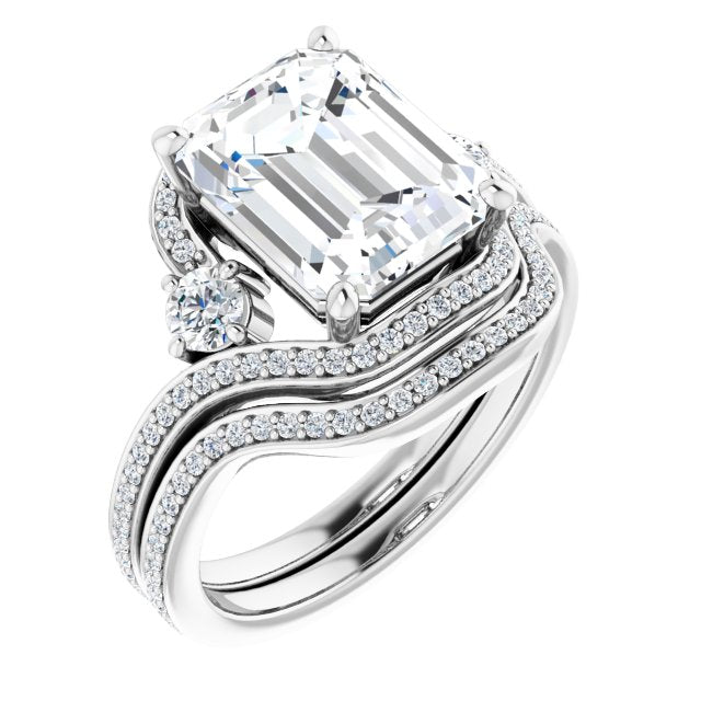 18K White Bypass Halo-Style Engagement Ring Mounting