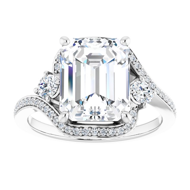 18K White Bypass Halo-Style Engagement Ring Mounting