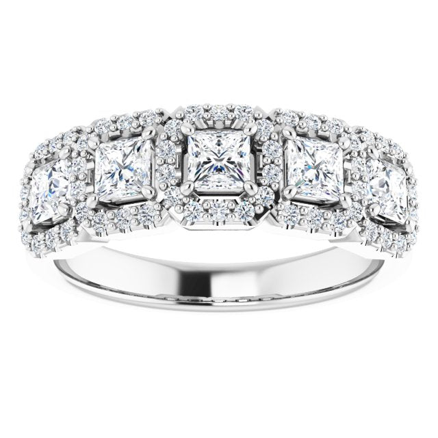 18K White 5-Stone Halo-Style Anniversary Band Mounting