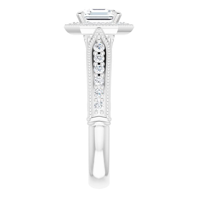 18K White Asscher Vintage-Inspired Halo-Style Engagement Ring Mounting