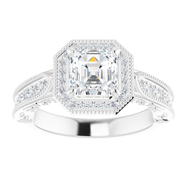 18K White Asscher Vintage-Inspired Halo-Style Engagement Ring Mounting