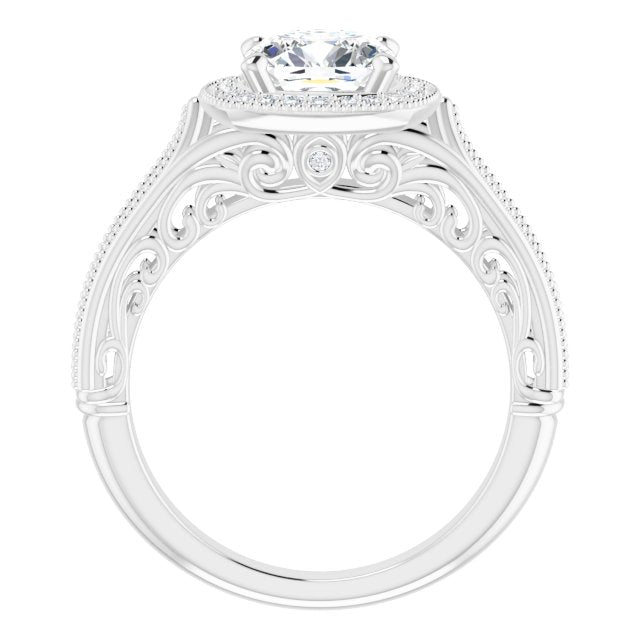 18K White Cushion Vintage-Inspired Halo-Style Engagement Ring Mounting